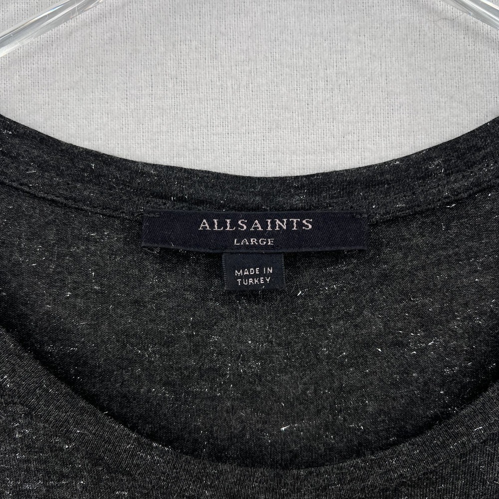 ALLSAINTS Esme Shimmers Tee Womens Large Charcoal Gray Silver Long Sleeve Crew - Picture 12 of 15